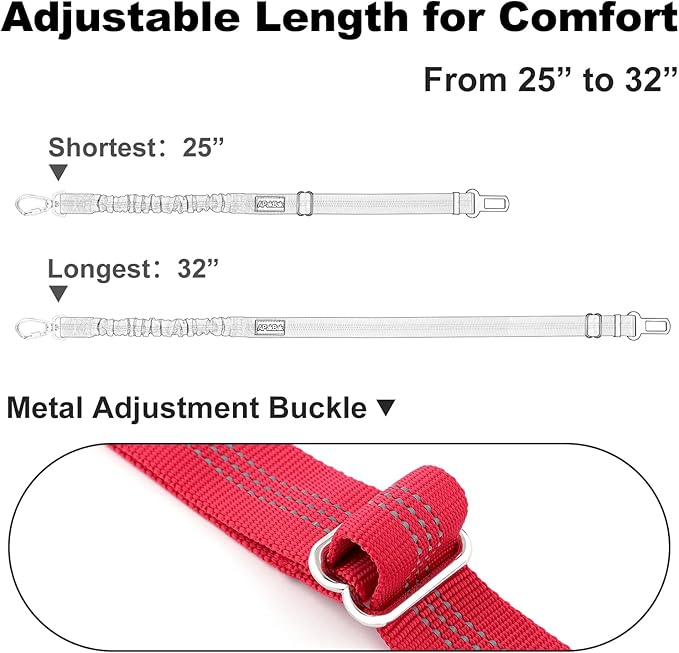 APakBak Dog Seat Belt for Car, Adjustable Dog Car Harness Seatbelt for Small Medium Large Dogs, Heavy Duty Travel Safety Restraint with Locking Aluminum Hook & Reflective Nylon Strap, Red