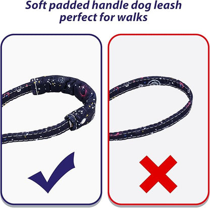 Dog Collar and Leash Set Adjustable Girls Puppy Floral Collars with Bow Tie for Small Medium Large Dogs(L, Blue Planet)