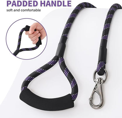 Mile High Life Reflective Dog Leash, with Comfortable Padded Handle, Black Nylon Rope Leash with Steel Tips, Heavy Duty 4 Feet Pet Leashes (Black Purple,48 Inches)
