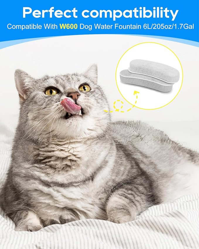 Cunina 6 Pack Charcoal Pet Water Fountain Filters for W600 Dog Water Bowl Dispenser, Compatible with W600 Model, Removes Odors, Heavy Metals, and Pet Hair