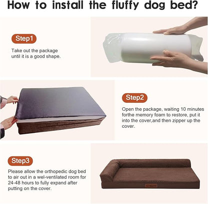 Rainmr Orthopedic Dog Bed for Small and Medium Dogs, Memory Foam Pet Bed with Washable Removable Cover, Nonskid Bottom, Waterproof, for Indoor, Outdoor, Crate ＆ Car Use, 30x20x6 Inches, Brown Grey