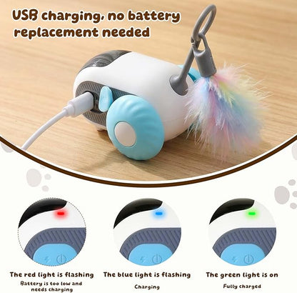 SDWUBQ Interactive cat Toy, Rechargeable, Automatic Moving Kitten Toy, New Type of cat Toy with Tail, Touch-Activated Kitten Toy for Play, Suitable for Indoor Boredom Relief for Adult Cats (Blue)