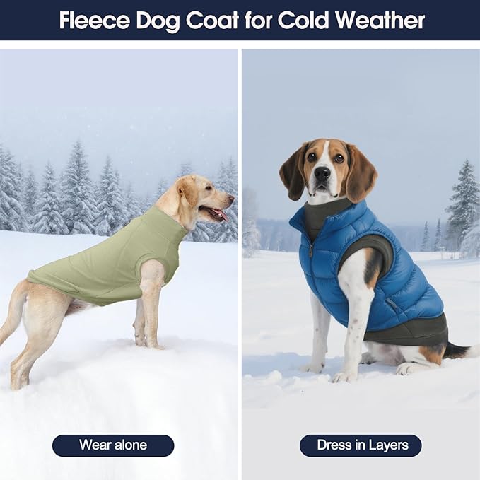 IECOii 2 Pack 5XL Dog Fleece Sweaters Stretchy Sweatshirts Warm & Cozy Coat for Large Breeds,Indoor Outdoor,Warm Vest with Leash Hole, Machine Washable (Size 5XL, Light Green & Army Green)