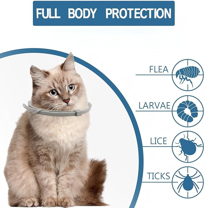Flea and Tick Collar for Cats, 2 Pack Flea Collar for Cats, Offers 12 Months Protection, Waterproof, Adjustable, One Size Fits All Cat