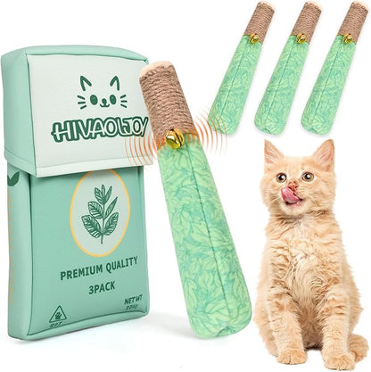 HivaolJoy 3 Pack Catnip Toys for Cats, Funny Kicker Cat Toys with Dental Rope & Jingle Bell, 100% Organic Catnip Catnip Toys, Bite-Resistant Chew Toy for Kitten Teething, Indoor Cat Toys