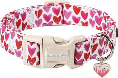 Lionet Paws Valentine's Dog Collar- Cute Love Heart Dog Collars with Plastic Buckle, Light Adjustable Dog Collars for Small Dogs