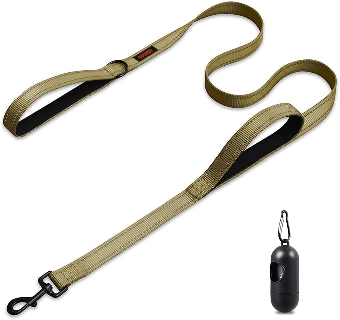 Heavy Duty Double Handle Dog Leash - Reflective Training Lead, Perfect for Medium to Large Dogs (5FT, Deep Green)