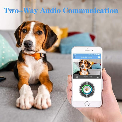 Iseebiz Pet Camera Treat Dispenser, 2.4G & 5G WiFi Dog Camera with 2 Way Audio Talk Listen, 1080P Night Vision Cat Dog Cam, App Control Tossing, Multi Devices Login, Compatible with Alexa, Upgraded