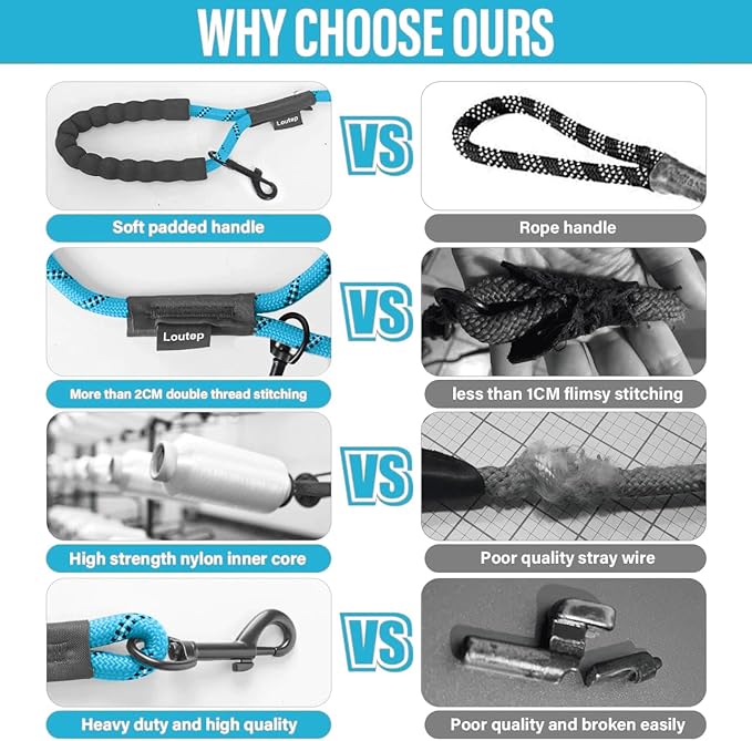 Long Leash for Dogs 10ft 16ft 30ft 50 Feet 100 Foot Tie Out Check Cord Recall Obedience Rope Lead Extra Longline Long Dog Leash for Small Medium Large Dogs Outdoor Training Camping Tracking