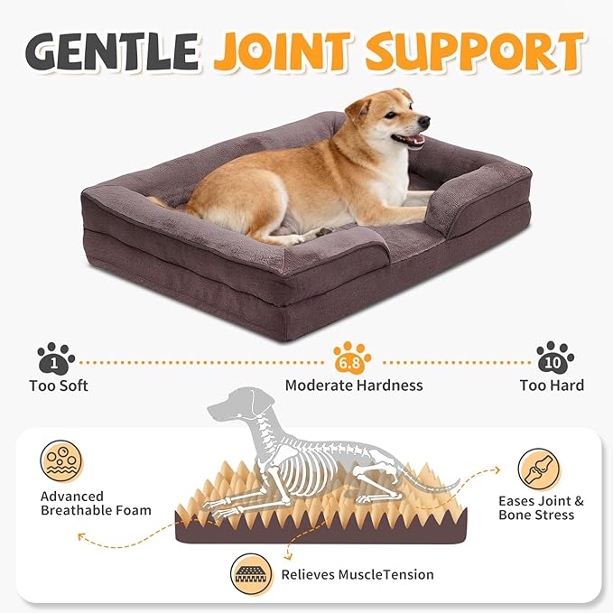 Makigued Orthopedic Dog Bed for Medium Dogs Egg Crate Foam Pet Sofa with Waterproof Liner, Removable Washable Cover, Nonslip Bottom, Cozy Couch for Medium Dogs and Cats, 28.0X22.8X6.7, Dark Brown