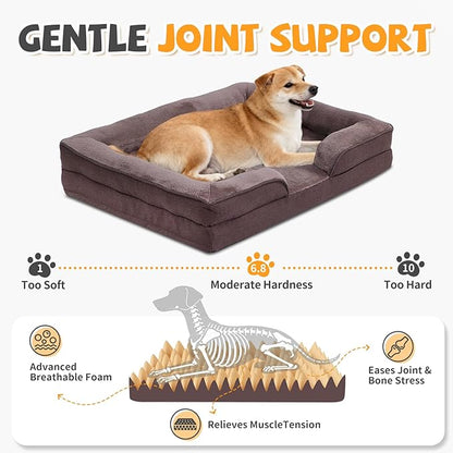Makigued Orthopedic Dog Bed for Medium Dogs Egg Crate Foam Pet Sofa with Waterproof Liner, Removable Washable Cover, Nonslip Bottom, Cozy Couch for Medium Dogs and Cats, 28.0X22.8X6.7, Dark Brown