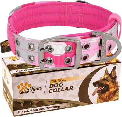 ADITYNA Heavy Duty Dog Collar for Medium Dogs - Camo Pink Collar with Handle for Training, and Walking - Wide, Thick, Tactical, Soft Neoprene Padded