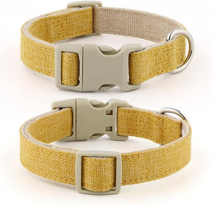Plutus Pet Cotton Hemp Dog Collar and Leash Set, Adjustable Collar for Small, Medium, and Large Dogs, Heavy Duty and Soft on Skin, Yellow, XL
