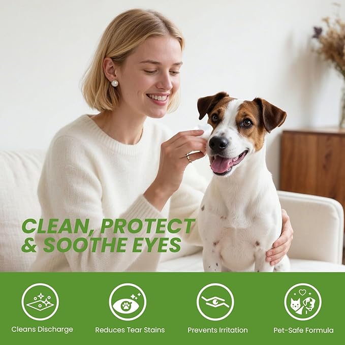 Cozura Dog & Cat Eye Wipes, Unscented 100ct Tear Stain Remover Pads - Hypoallergenic Pet Eye Cleaner for Discharge & Crust - Fragrance Free Grooming Wipes for Sensitive Eyes, Wrinkles & Folds