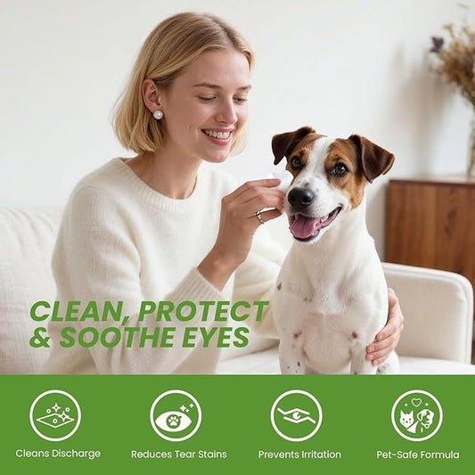 Cozura Dog & Cat Eye Wipes, Unscented 100ct Tear Stain Remover Pads - Hypoallergenic Pet Eye Cleaner for Discharge & Crust - Fragrance Free Grooming Wipes for Sensitive Eyes, Wrinkles & Folds