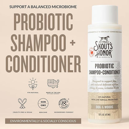 Skout’s Honor Probiotic Natural Dog Shampoo and Conditioner with Avocado Oil & Omega-3s, Gentle Puppy Shampoo, Hydrating Dog Conditioner, 97% Natural, Paraben & Sulfate-Free, Cruelty-Free, 16 oz