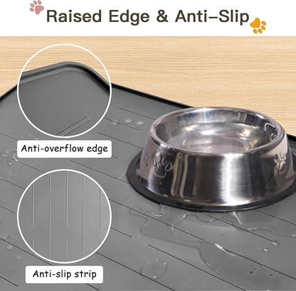 Largest Dog Food Mat, 48"x32" Silicone Dog and Cat Mat for Food and Water Bowls, Thinken Waterproof Non-Slip XXXL Pet Feeding Mat for Floors (Grayish Blue)