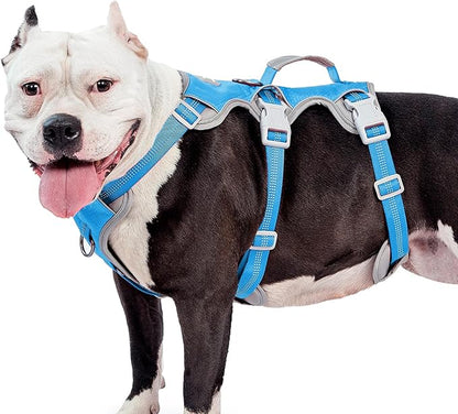 Huntboo Escape Proof Dog Harness, Escape Artist Harness, Reflective Harness with Padded Handle, Breathable, Durable, Adjustable Vest for Medium Dogs Walking, Training, and Running Gear (Blue, XL)