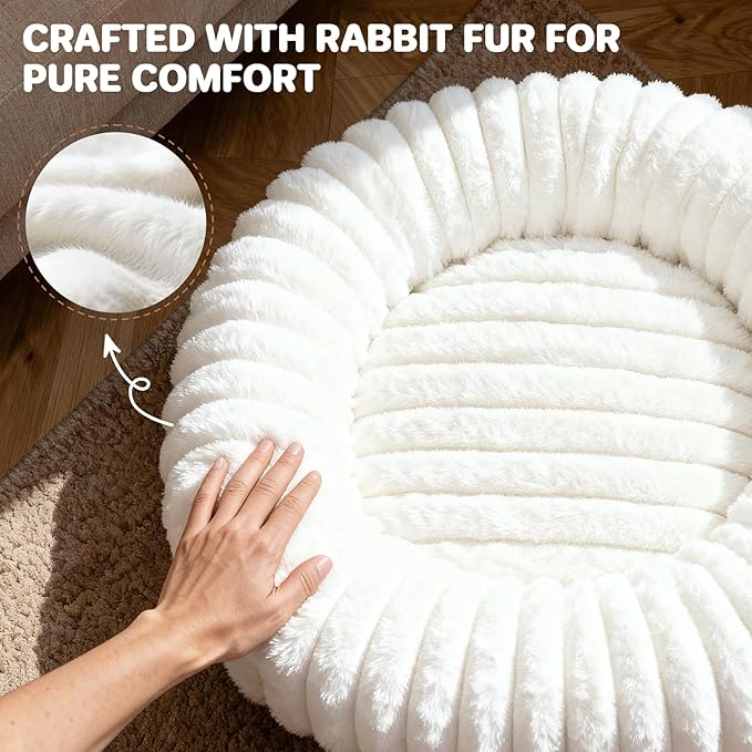 Self Warming Pet Bed, Donut Dog Bed for Small & Medium Dogs, Self-Heating Pet Bed with Non-Slip Bottom, Winter Comfort Dog Beds for Puppies, Washable & Portable Egg Tart Shape (M)