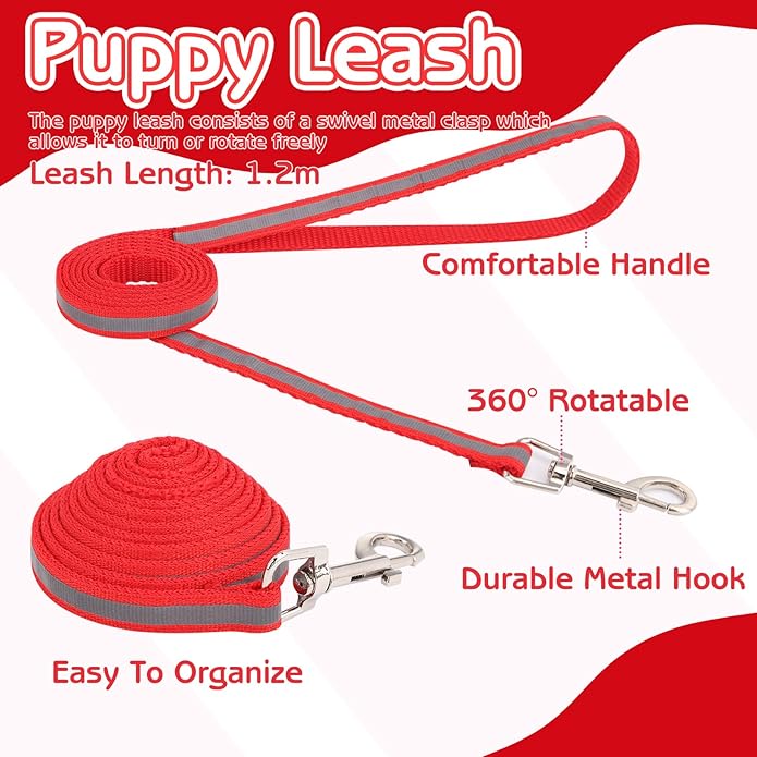 GGSTDDUP 36 Pcs Reflective Puppy Collar and Leash Set, Dog Collar and Leash Adjustable Quick Release Buckle Puppy Collars for Small Medium Dogs Walking Training