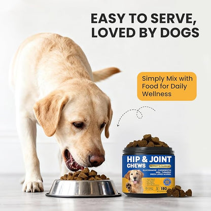 Furry Armor Dog Hip and Joint Supplement with Glucosamine & Chondroitin - Supports Mobility & Pain Relief for Senior & Large Dogs - 180 Soft Chews