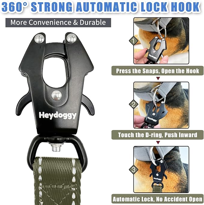 Strong Heavy Duty Dog Leash - Adjustable 15"-18" Reflective Nylon Training Leash with Padded Handle & Frog Clip, Traffic Control for Large Medium Dogs No Pull Walking Army Green