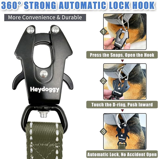 Strong Heavy Duty Dog Leash - Adjustable 15"-18" Reflective Nylon Training Leash with Padded Handle & Frog Clip, Traffic Control for Large Medium Dogs No Pull Walking Army Green