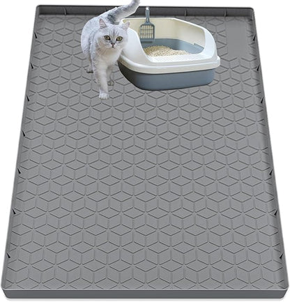 Jacooxi Cat Litter Mat for Litter Box, Silicone Large Cat Litter Trapping Mat - 40x28 in, Waterproof & Non-Slip, Durable & Easy Clean, Gray