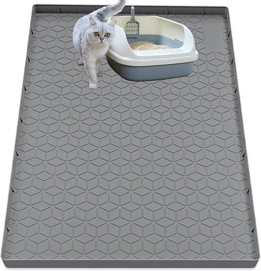 Jacooxi Cat Litter Mat for Litter Box, Silicone Large Cat Litter Trapping Mat - 40x28 in, Waterproof & Non-Slip, Durable & Easy Clean, Gray