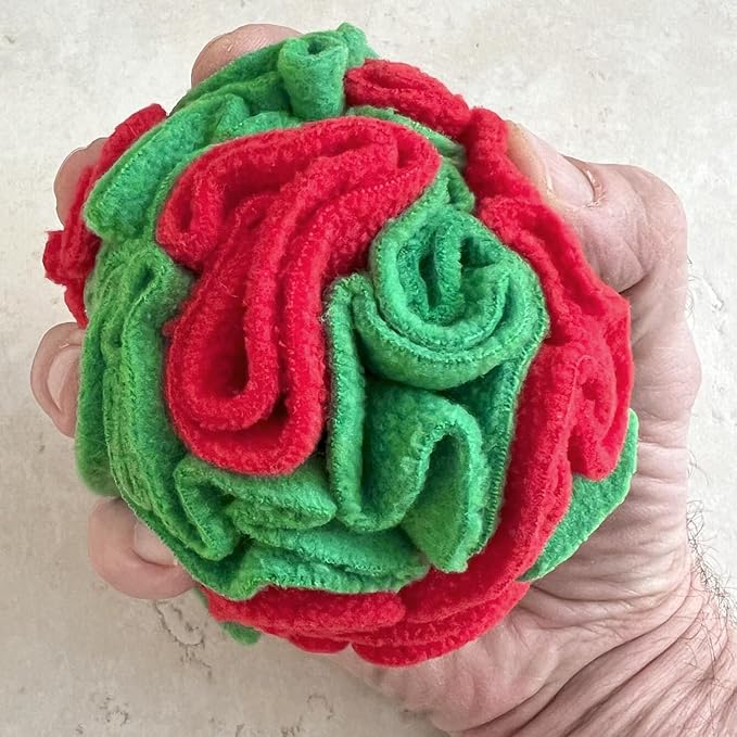 Glory To Dog Puppy and Small Breed Snuffle Interactive Foraging Dog Puzzle Ball Toy Christmas Green and Red