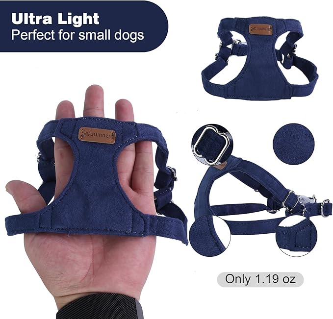 Denim Blue XXS No Pull Adjustable Puppy Harness Set with Multifunction Leash and Collar, Soft No Choke Escape Proof Pet Harness Vest for Small Dogs and Cats
