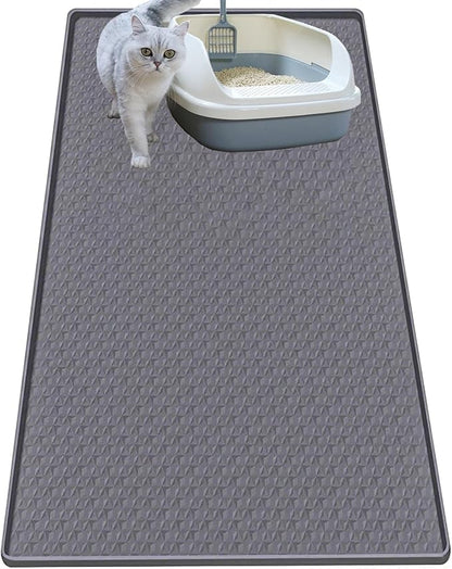 Jacooxi Cat Litter Mat for Litter Box, Silicone Large Cat Litter Trapping Mat - 51.2x25.6 in, Waterproof & Non-Slip, Durable & Easy Clean, Gray