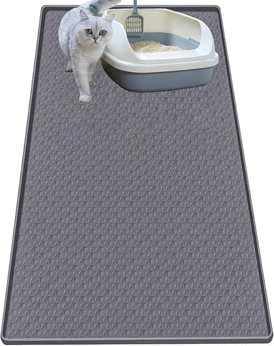 Jacooxi Cat Litter Mat for Litter Box, Silicone Large Cat Litter Trapping Mat - 51.2x25.6 in, Waterproof & Non-Slip, Durable & Easy Clean, Gray