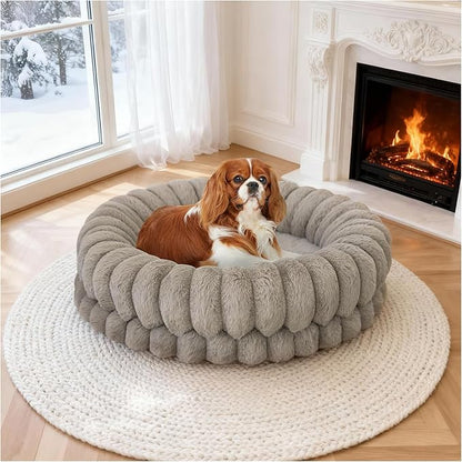 BALANCE Luxury Donut Dog Bed, 23 Inches Round Dog Beds for Small Dogs Washable, Orthopedic Calming Pet Bed for Puppy and Cats with Anti-Slip Bottom, Oatmeal