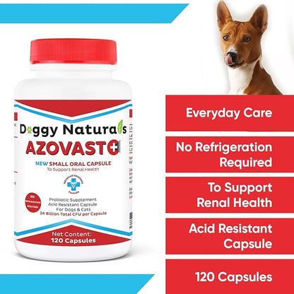 Azovast Plus Kidney Health Supplement for Dogs & Cats, 360ct - NO Refrigeration Required - Help Support Kidney Function & Manage Renal Toxins - Renal Care Supplement Capsule(U.S.A)(360 Caps)
