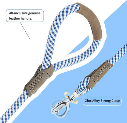 Mile High Life | Premium Leather Dog Leash | Strong Rope Leash | Leather Handle | Zinc Alloy Strong Clasp | Small Medium Large Dogs | 4/5/6 Feet(Blue Gray, 60 Inch (Pack of 1))