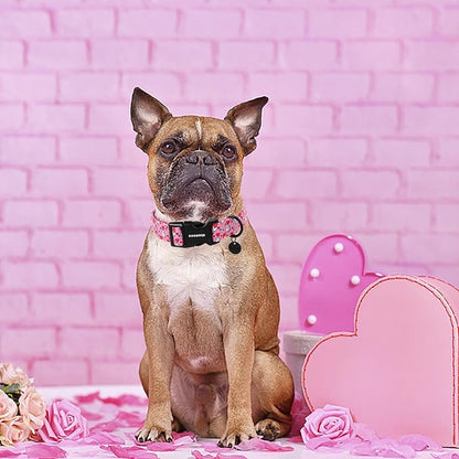 DOGWONG Pink Heart Dog Collar Adjustable Soft Natural Fabric Girl Pet Dog Collar Cute Heart Valentine Puppy Necklace for Small Medium Large Dog