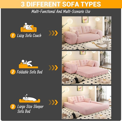 KEIKI 78.7" Foldable Human Dog Bed – 3-in-1 Multi-Functional Sofa Bed, Foam-Filled Teddy Fabric Sleeper for Living Room, Guest Room, or Playroom – Pink