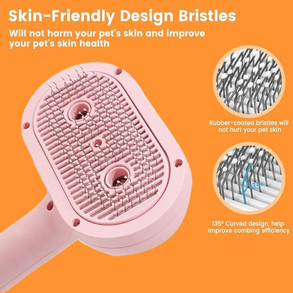 Cat Steam Brush for Shedding with Metal Comb,Deshedding Dog Brush for Long and Short Haired Dogs,Cat Hair Brush for Indoor Cats,Self Cleaning Double Hole Spray USB Rechargeable Grooming Supplies(Pink)