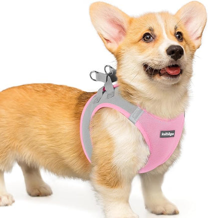 rabbitgoo Small Dog Harness, Step-in Soft Mesh Puppy Vest with Safety Buckle, Breathable Reflective Pet Harness for Small Medium Dogs, Pink & Gray L