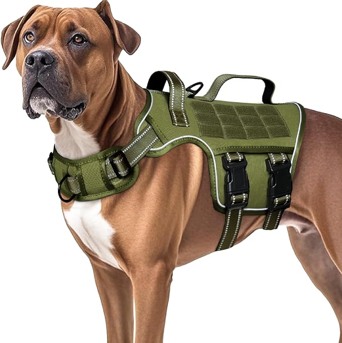 Dog Harness for Large Dogs Heavy Duty, No Pull Tactical Dog Harness with Molle System, Easy On and Off Service Dog Vest, Breathable Padded, Adjustable Reflective Pet Vest for Walking Hiking Training