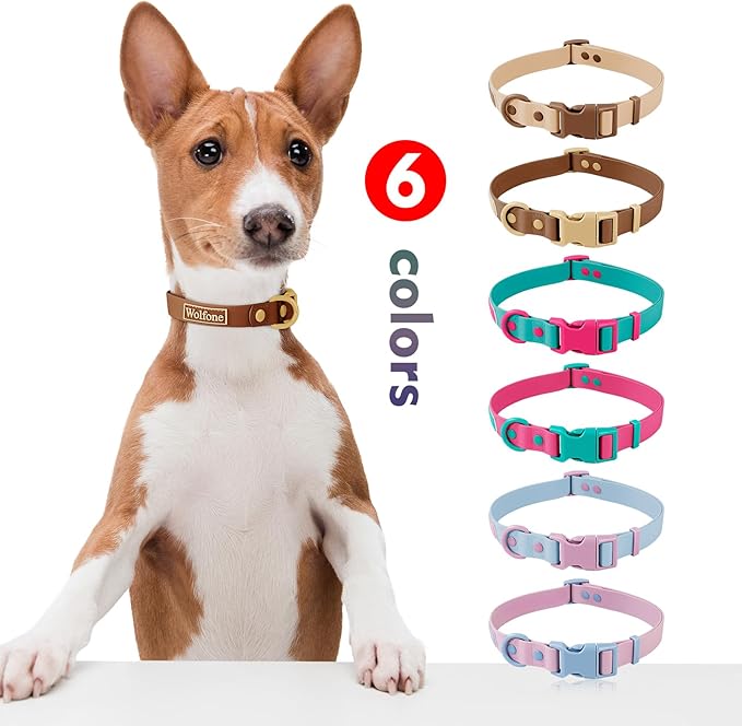 Wolfone Waterproof Dog Collar with Quick Release Buckle， Cute Adjustable Collar for Dogs Comfort Sturdy Durable Odor Proof Easy Care（Chocolate Cookie 37.5-55cm）