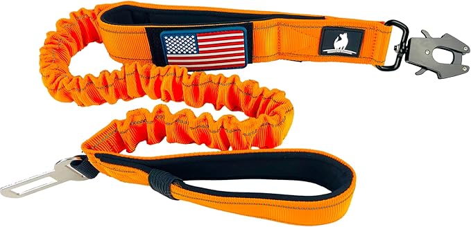 Heavy Duty Bungee Dog Leash - Shock Absorbing, Seat Belt Clip, Quick Release Frog Clasp, Double Padded Handles, for Large and Medium Dogs, Durable for Training, Walking, Car Safety, Outdoor Adventure
