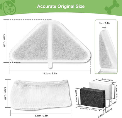 12 Sets of Replacement Filters for 230oz/7L Dog Water Fountain, GISOFIK Cat Water Fountain Filter, 5 Layers Filtration System Pet Fountain Filters Replacement (12 Filters+12 Mesh Bag+14 Sponge)