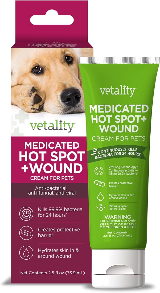 Vetality Medicated Hot Spot and Wound Ointment for Pets, Itch Relief for Dog Sores and Irritations, 2.5 oz