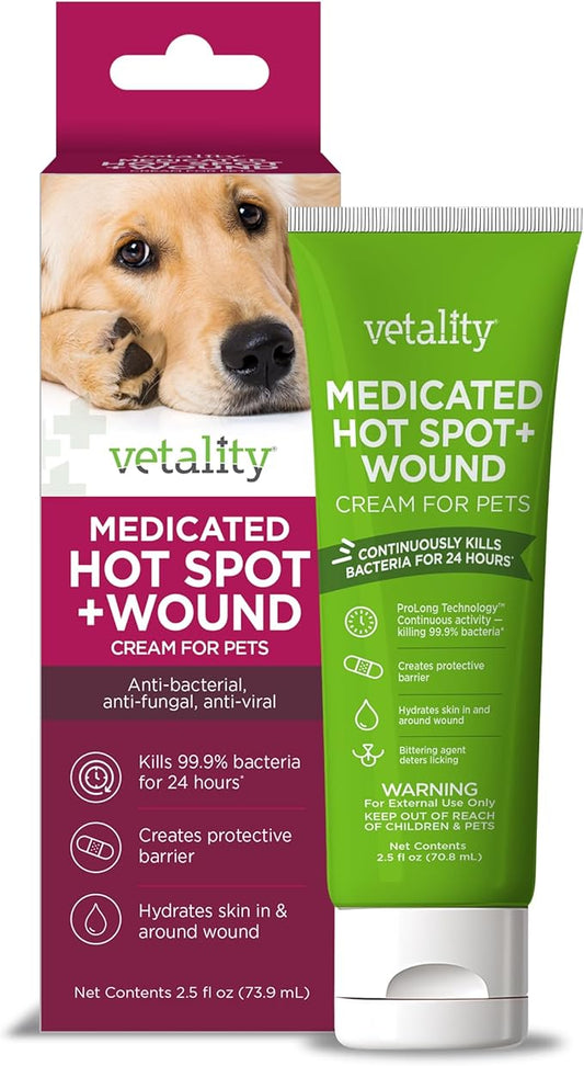 Vetality Medicated Hot Spot and Wound Ointment for Pets, Itch Relief for Dog Sores and Irritations, 2.5 oz