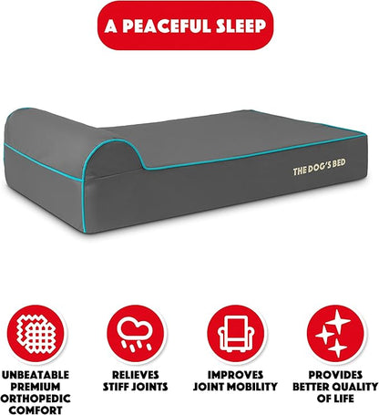 The Dog’s Bed Orthopedic Headrest Dog Bed Large Grey/Blue, Memory Foam, Pain Relief for Arthritis, Hip & Elbow Dysplasia, Post Surgery, Lameness, Waterproof Washable Cover, Veterinary Approved