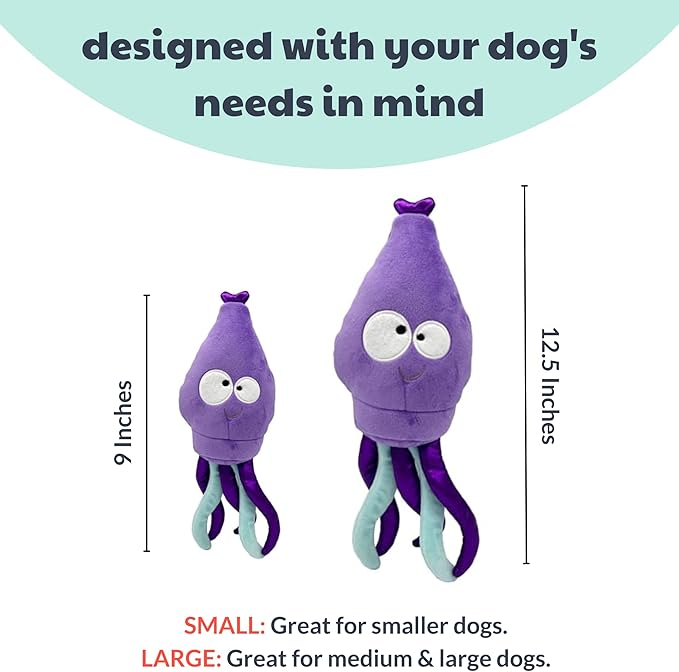 Huxley & Kent Slappies for Dogs | Squiggly Squid (Small) | Squeak & Shake Dog Toy | No Stuff Squeaky Toy, TPR Ball in Head | Simulates Hunting Nature for Dogs
