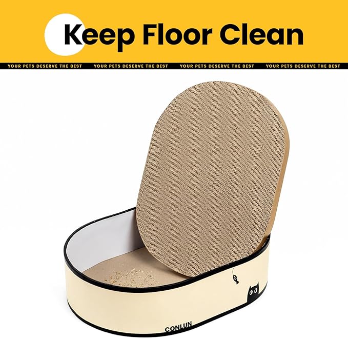 Conlun Cat Scratcher Box with 4 Cat Scratching Board Reversible Cat Scratch Pad, Heavy Duty Corrugated Cardboard Cat Bed Lounger Cat Scratchers for Indoor Cats, Protects Furniture,Kittens Gifts-Large