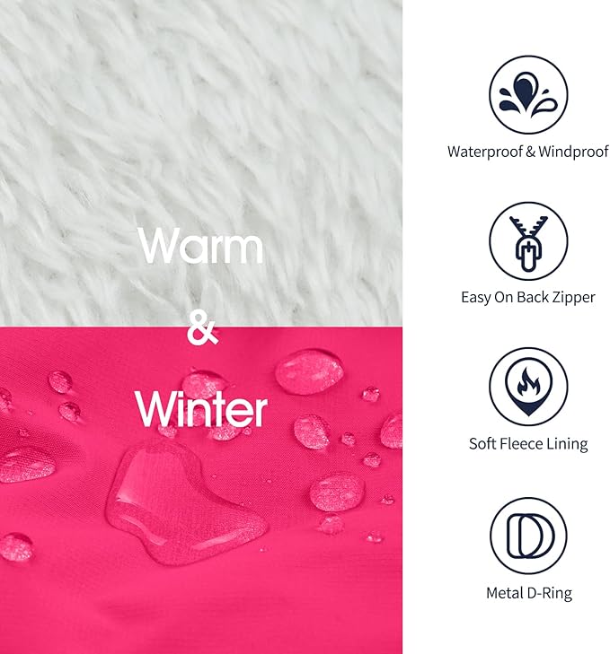 IECOii Dog Coat for Large Dogs Waterproof Dog Winter Jacket with Harness Built in, Rosered - XXLarge, Thermal Warm Fleece Lined, Reflective Dogs Jackets for Cold Weather Camping, Hiking, Pitbull